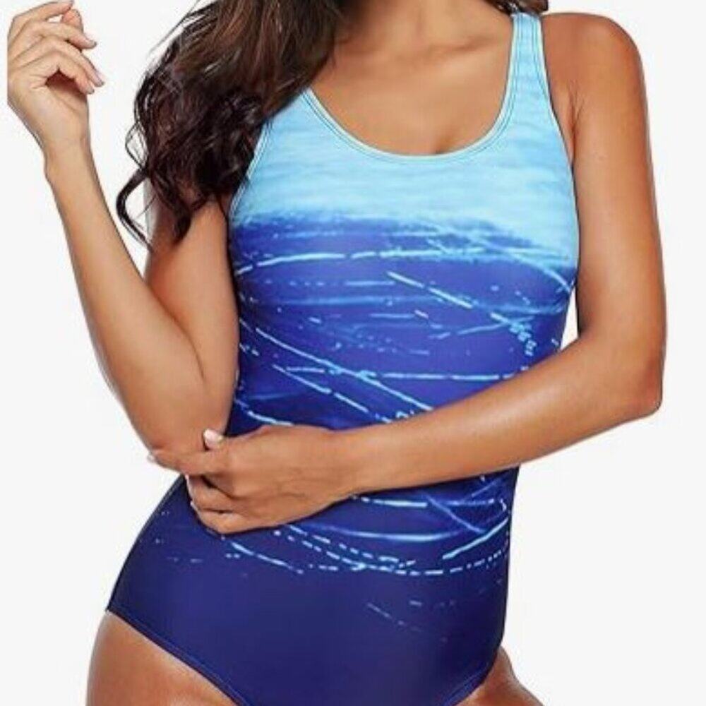 American Trends Brand NWOT Women's XXL Blue Gradient One Piece Swimsuit